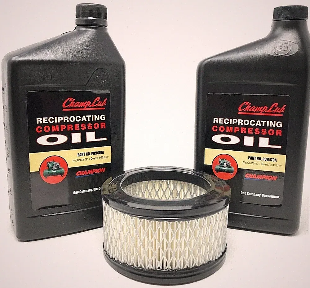CHAMPION 2 EA QUART OF RECIPROCATING AIR COMPRESSOR LUBRICANT OIL & 1 AIR FILTER